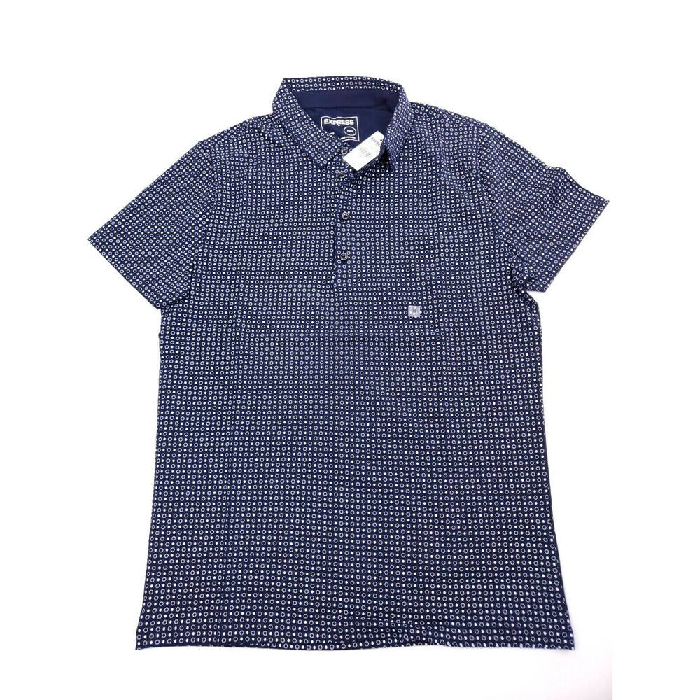 Express Moisture-Wicking Performance Stretch Pique Polo Size M Blue Dotted